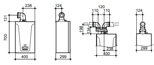 Medidas de la caldera de gas BAXI Platinum Compact 30/30 F ECO